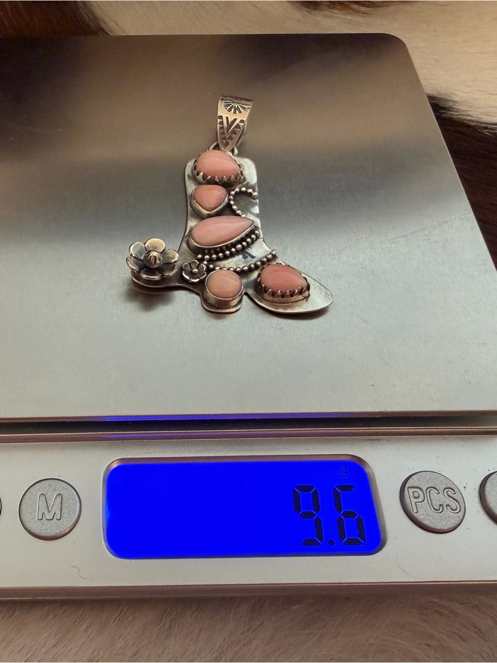 ❤️ Queen Pink Conch Sterling Silver Cowboy Boot Pendant Spinning Spur Handmade - Picture 7 of 12